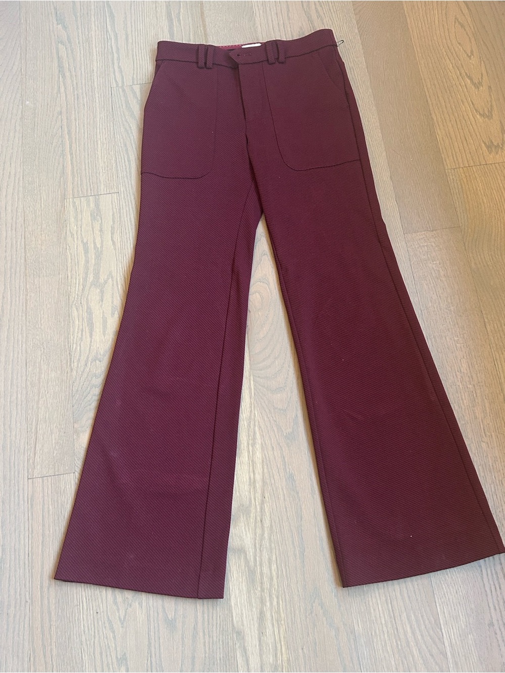 Anthropologie The Essential Flare Trouser Pants Burgundy Maroon Pocket Sz 2